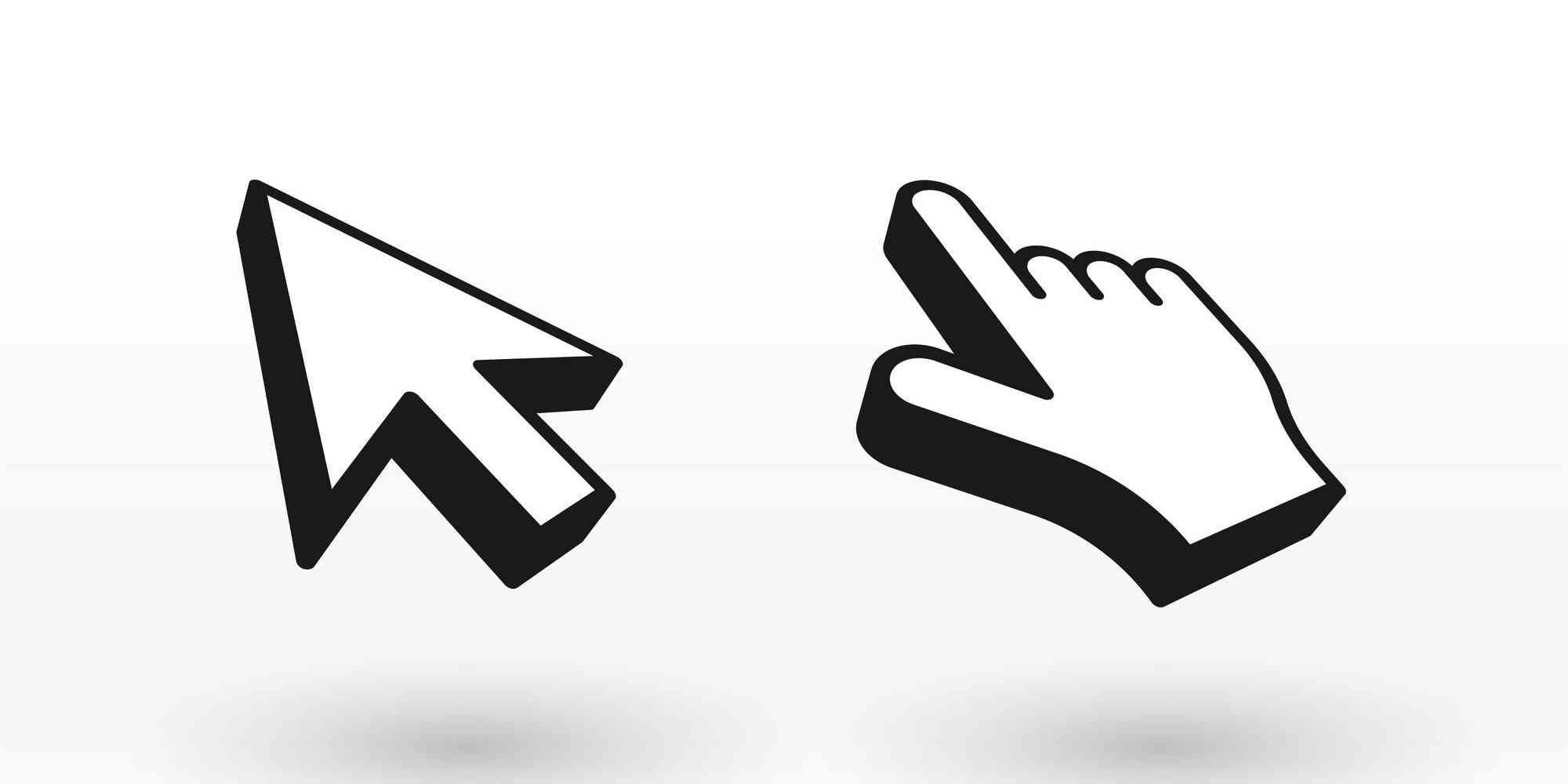 图中画了两个鼠标光标，一个箭头形状，一个手形状。